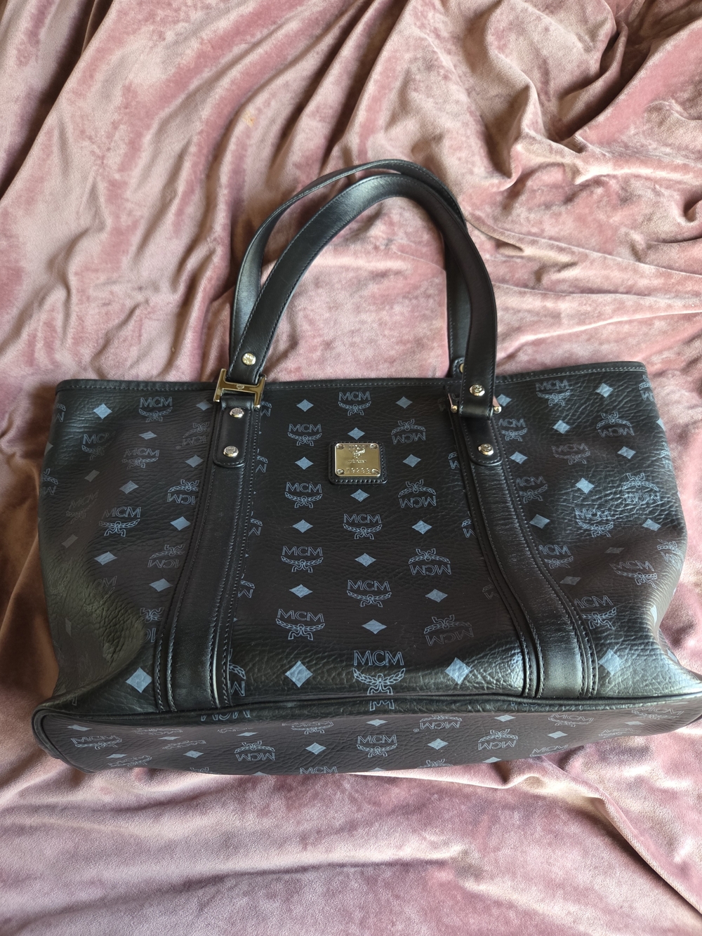MCM Black Visetos Tote With Silver Hardware
